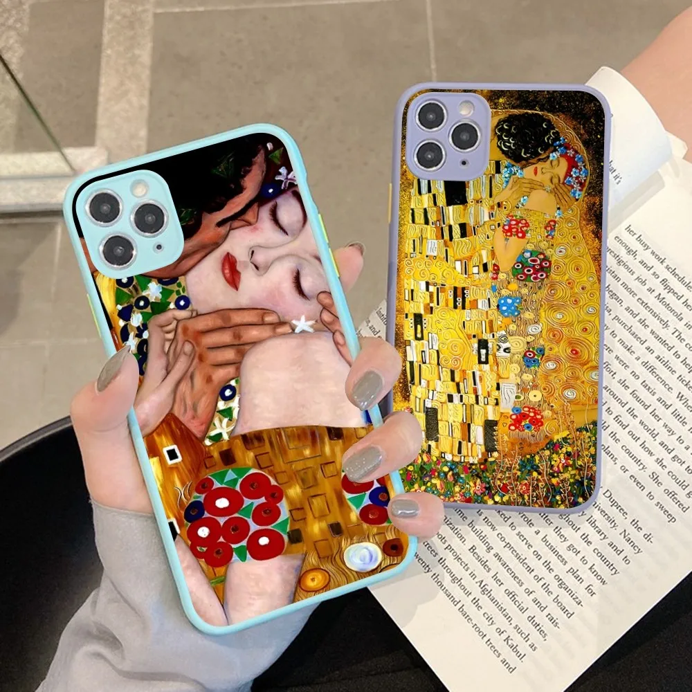 

Starry Night Klimt Kiss Phone Case for iPhone 14 11 12 13 Mini Pro Max 8 7 Plus X XR XS MAX Translucent Matte Cover