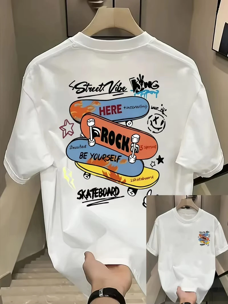 2026 New Y2K Family Matching Unisex Oversized T Shirt Street Vibe Skateboard Stack Print Streetwear Tee