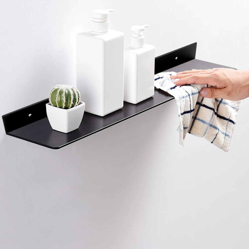 

Bathroom Accessories Kitchen Wall Shelf Black 30-60cm Bathroom Shelves Storage Rack
