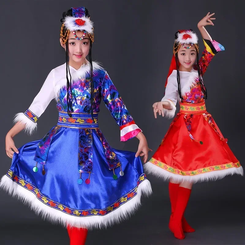 Children's Mongolian Dance Costumes for Girls Chinese National Clothing Stage Performance Folk Dance Wear New Year