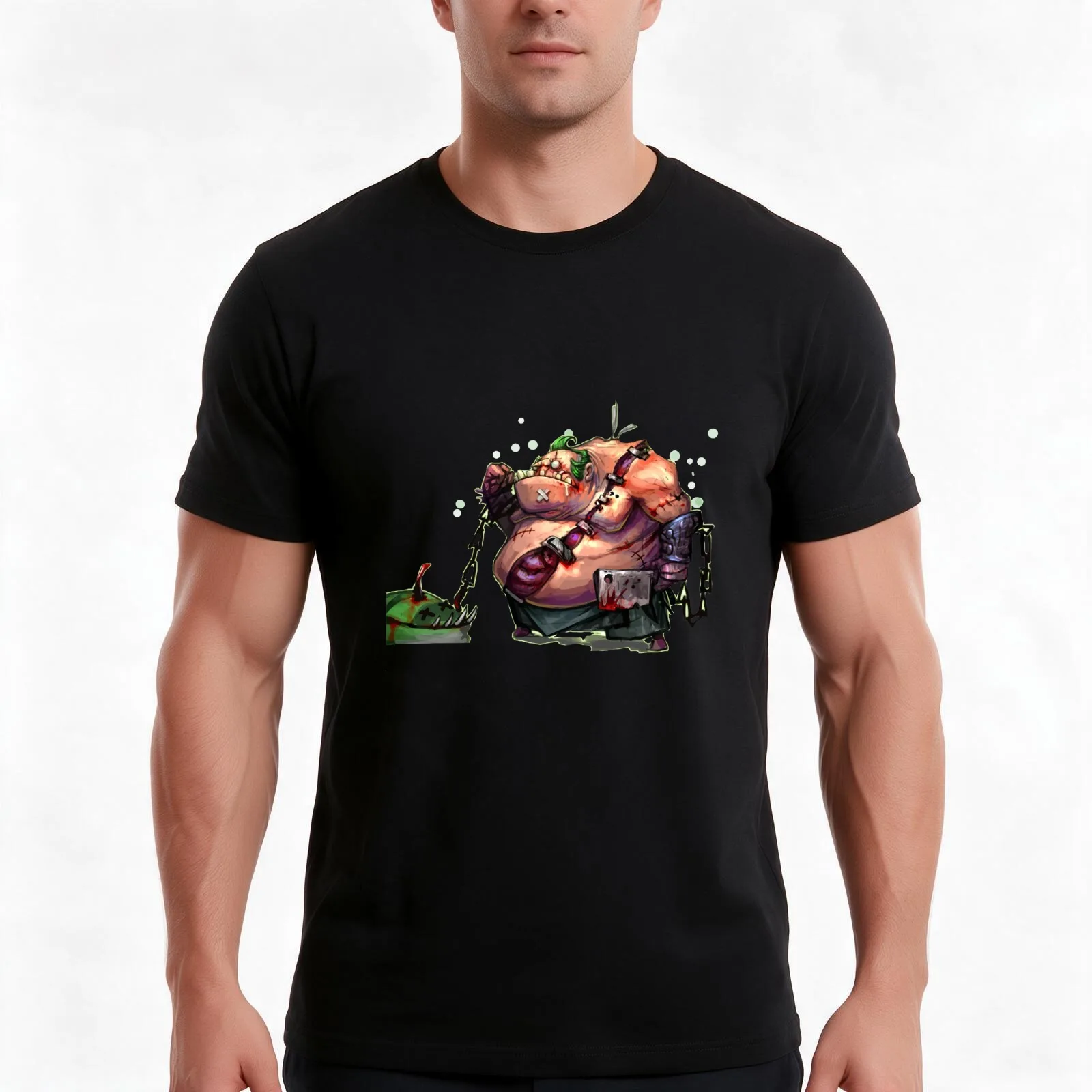 Dota 2 Pudge T-Shirt, Summer Casual Cotton Tee, Oversized Streetwear Tops, Vintage Graphic Print, Loose Fit Short Sleeve