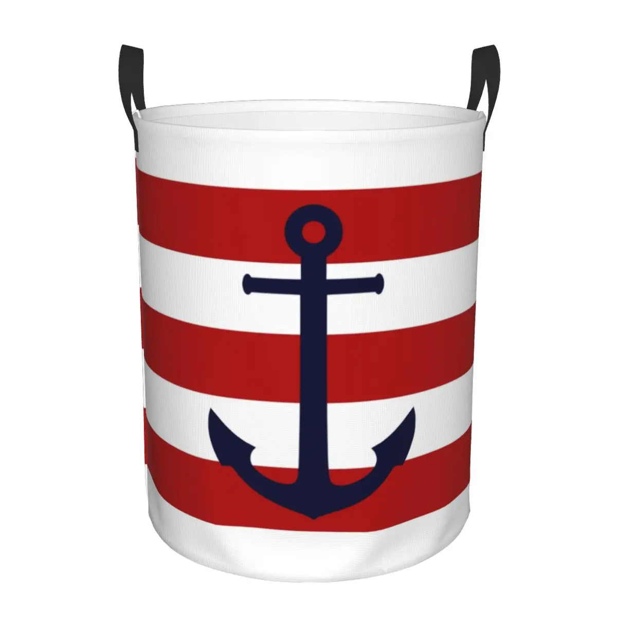 Custom Nautical Navy Blue Anchor On Red Stripes Laundry Basket Foldable Sailing Sailor Clothes Hamper for Baby Toys Storage Bin