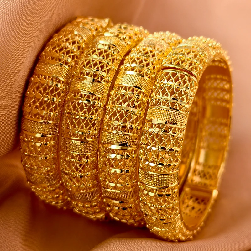 

Indian 24k Gold Plated Flower Shape Big Bangles African Wedding Banquet Party Bracelet Bangles Jewelry Gifts