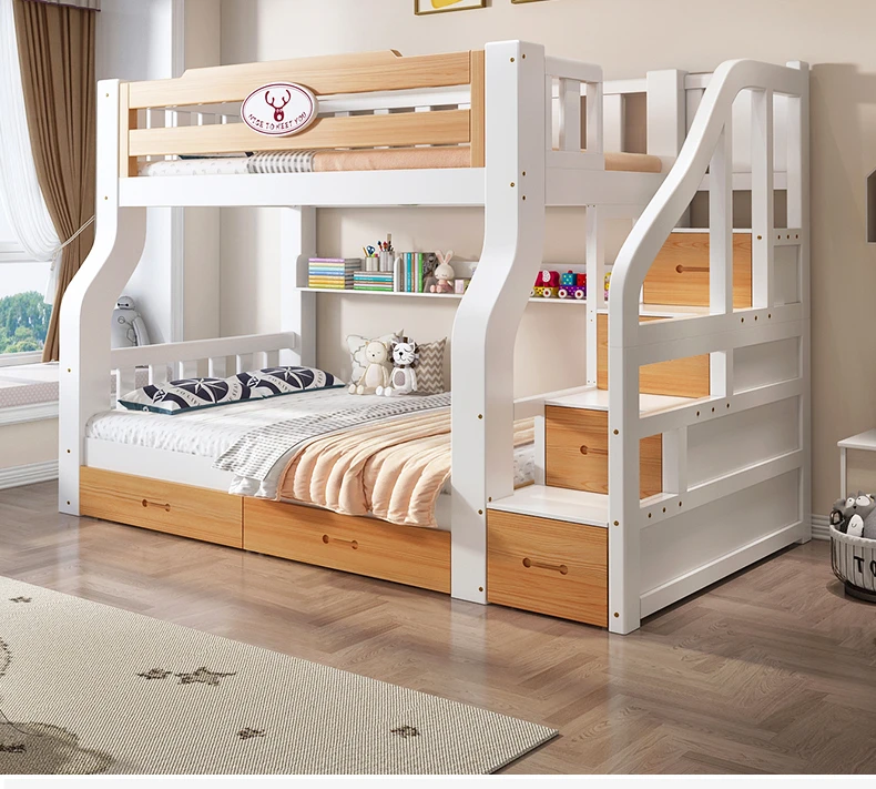 Solid wood bunk beds, wooden, padded children