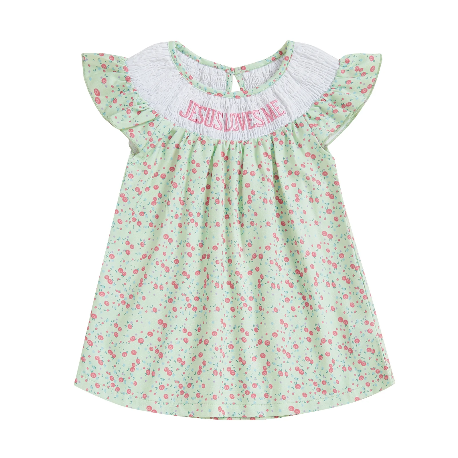 Toddler Girls Dress Floral Print Letter Embroidery Round Neck Fly Sleeve Casual Dress Baby Summer Dress 6M-4T