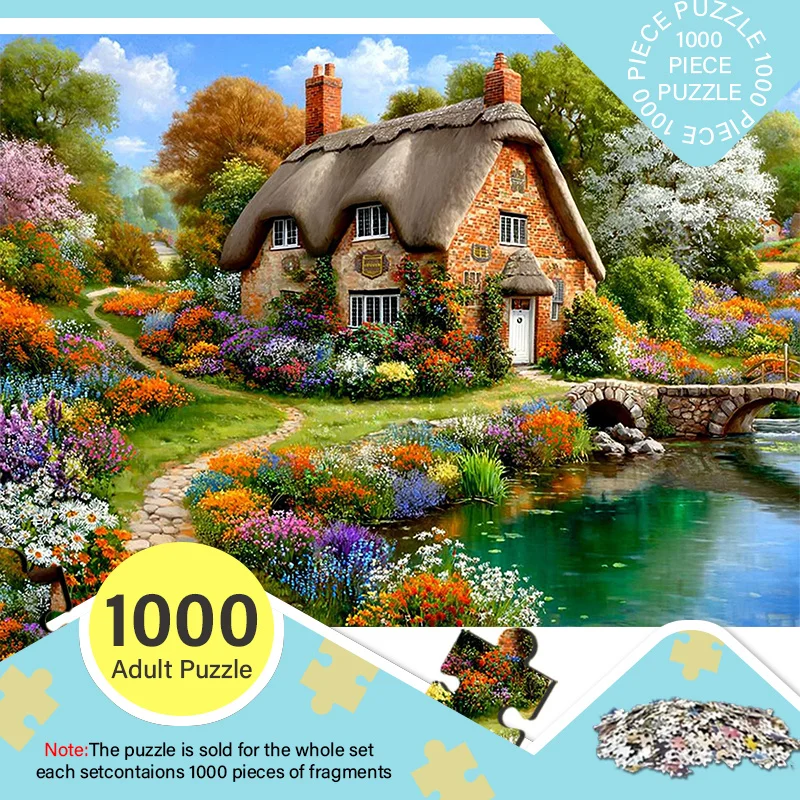 A Box of 1000pcs Mini Puzzles for Adults with a Rustic Cottage Design - Scratch-Resistant, Challenging, And Suitable for Adult