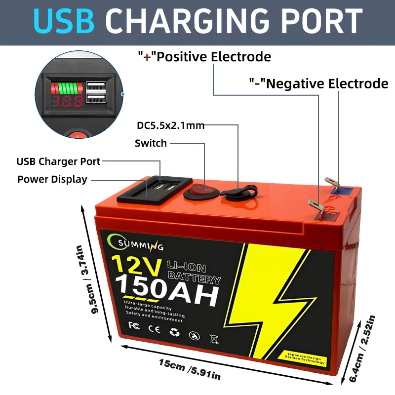 150Ah 12V Lithium Battery 100Ah Nominal Capacity LiFePO4 1280Wh Battery 100A BMS Solar Portable