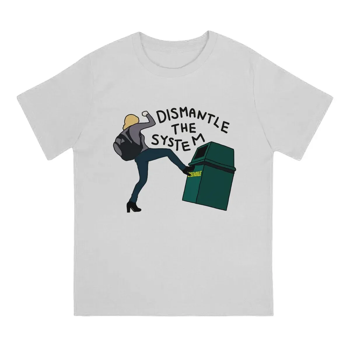 Community Movie TV Show Britta Kicking a Greendale Trash Can_74804868 Tshirt Homme Men's Clothes Polyester T Shirt For Men