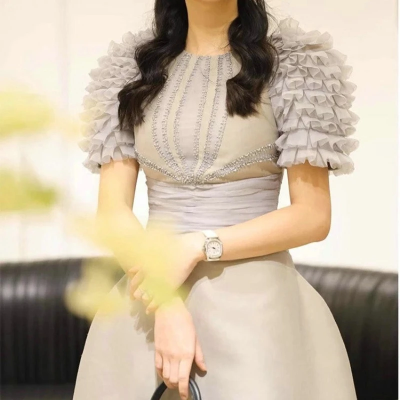 

Women Solid Elegant Chic Dress Female Chic Summer Embroidery Lace Chic Short Sleeve Party Woman Dresses Female Beach Mini Robe