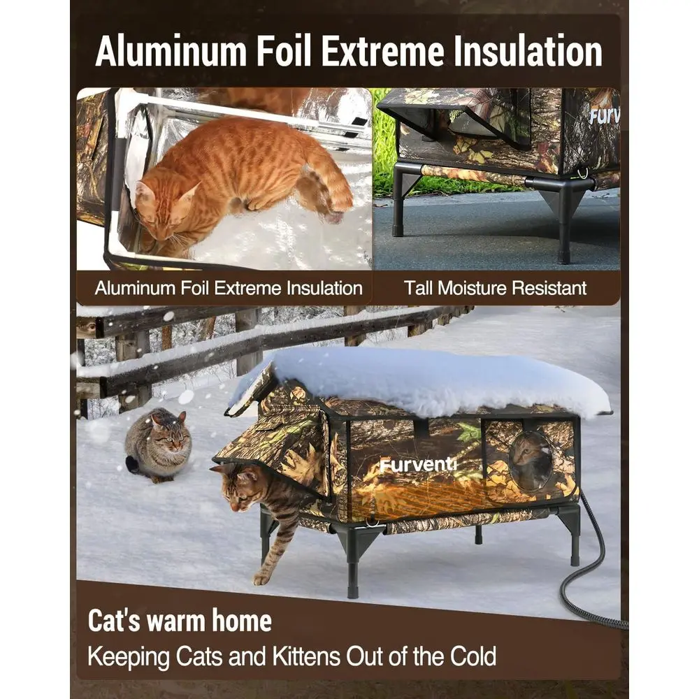 مأوى للقطط في الهواء الطلق معزول مقاوم للعوامل الجوية مع تصميم مرتفع وباب هروب للقطط الحلقية