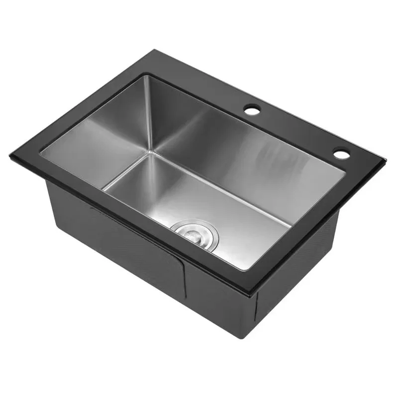 

South East Asia European and American stainless steel handmade basin single slot with glass panel black gold steel kitchen sink
