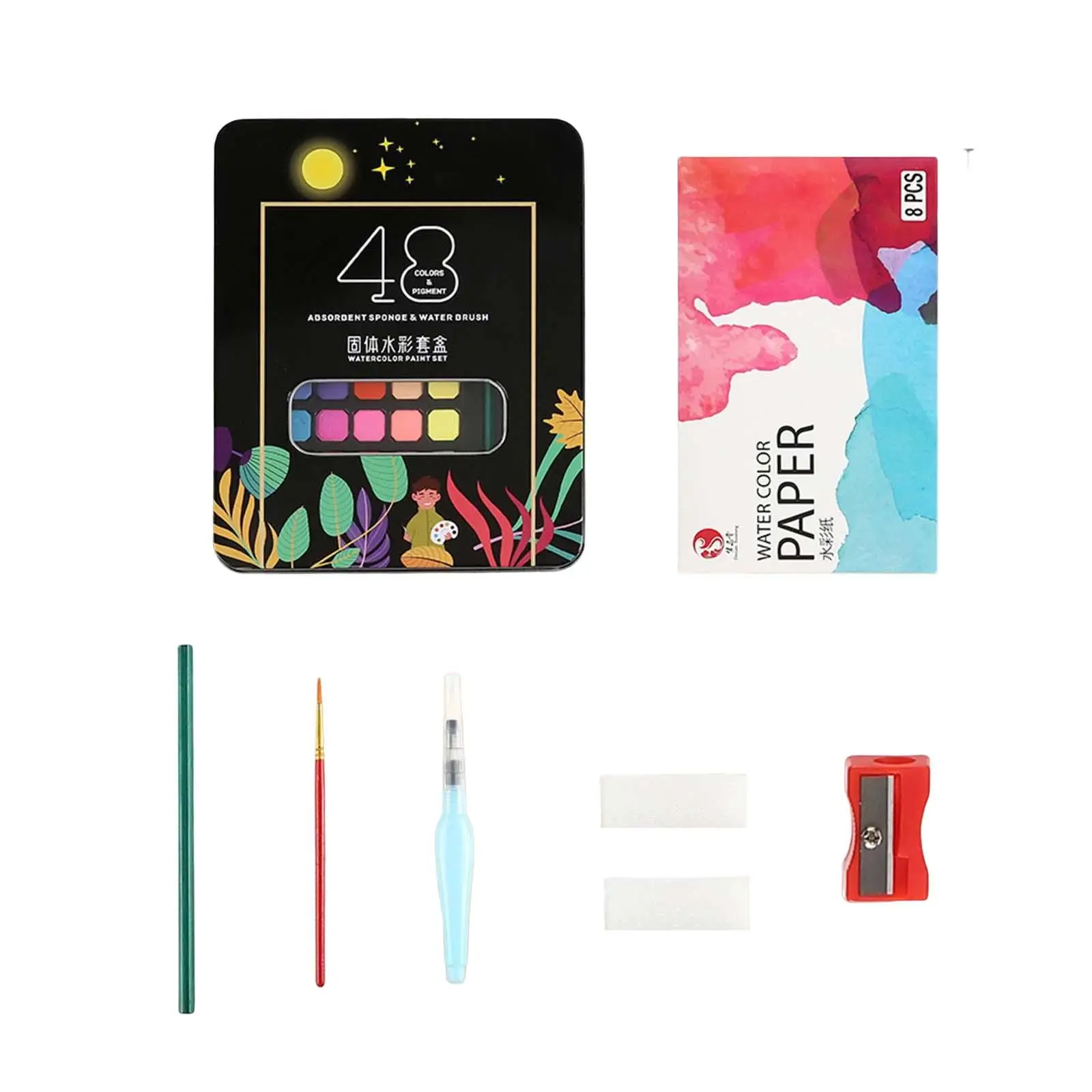 Watercolor Paint Set 48 Colors Portable Art Pigment Water Colours Paint for Supplies