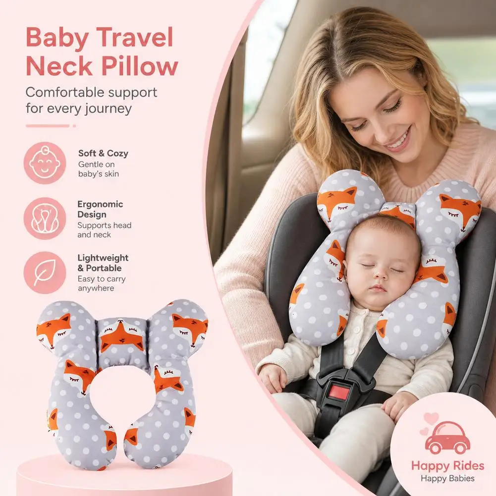 Baby Travel Pillow, Upgrade U-Shape Infant Pillow for Car Seat Pushchair and Stroller, Comfortable Rest Cushion for Kids Toddler view 2
