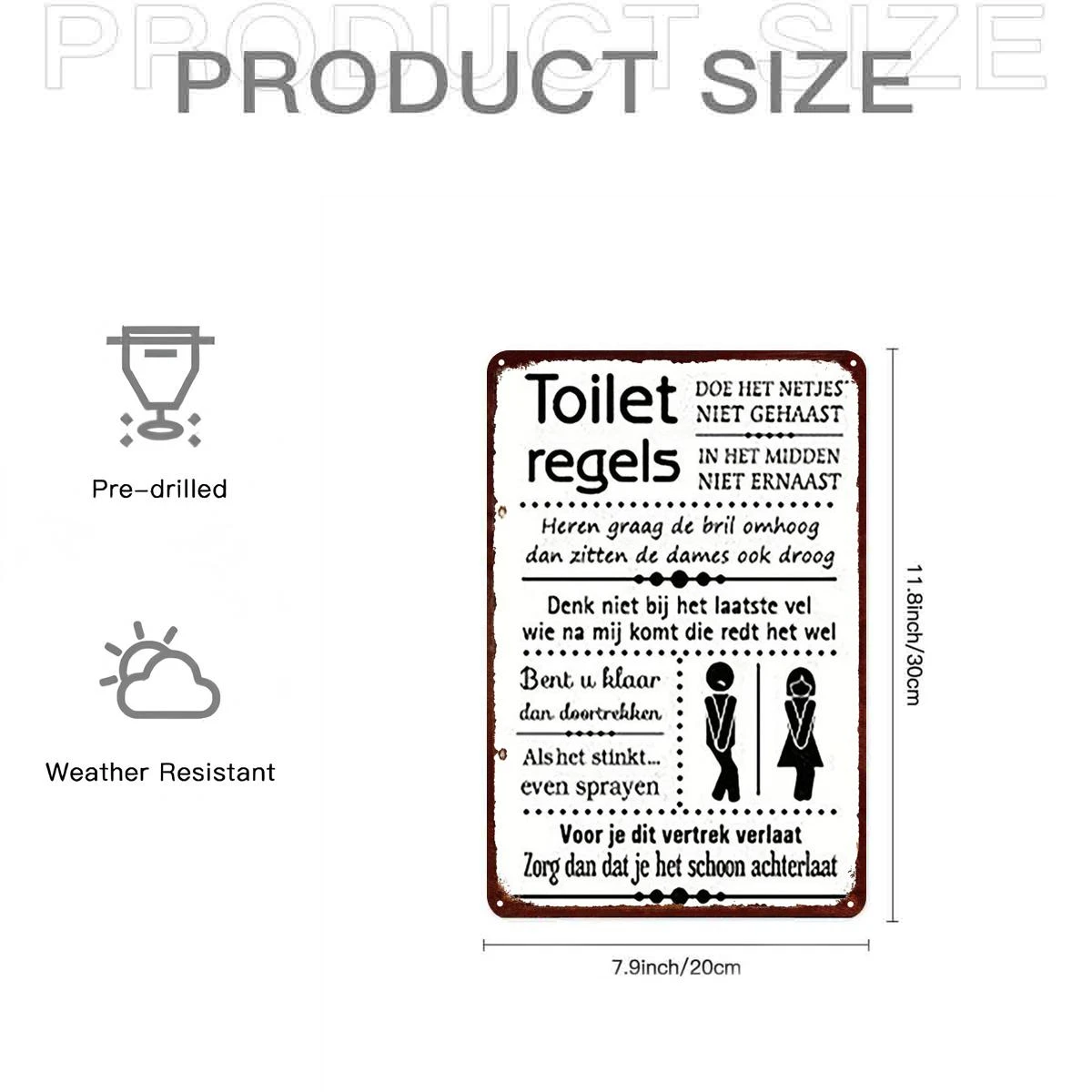 2D Flat, 2D Flat 1pc, Funny Toilet Rules Iron Art Sign - Dutch Humor Decor for Restrooms and Bathrooms 20.32×30.48 cm, 2D Flat