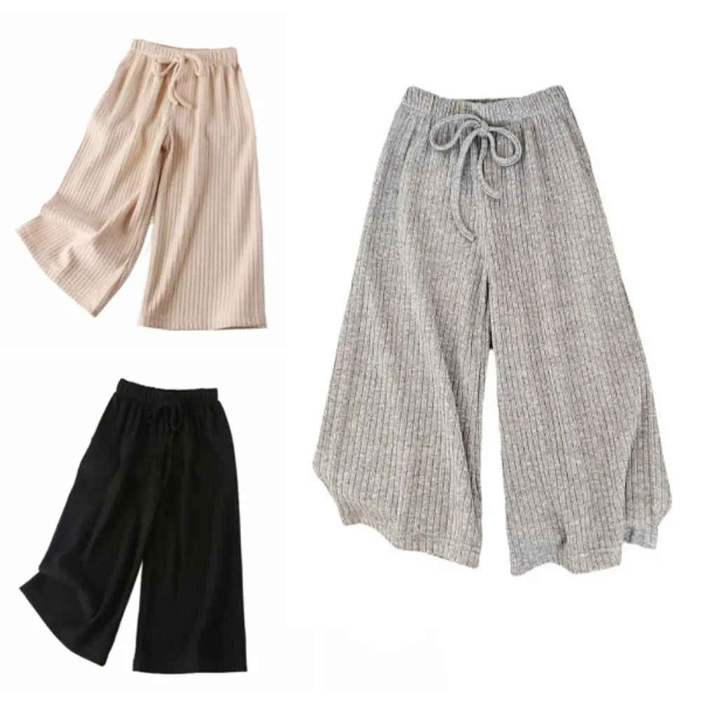 لينة فضفاضة فتاة مستقيم الساق السراويل الرباط مطاطا المراهقين سراويل تقليدية السراويل عالية الخصر الأطفال بنطال ذو قصة أرجل واسعة في الهواء الطلق