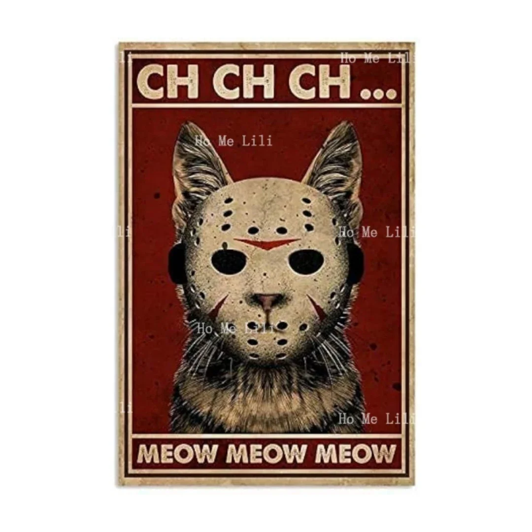 Noete Horror Jason Cat Meow Metal Poster Wall Decor For Him Country Home Vintage Tin Sign Wall Decoration