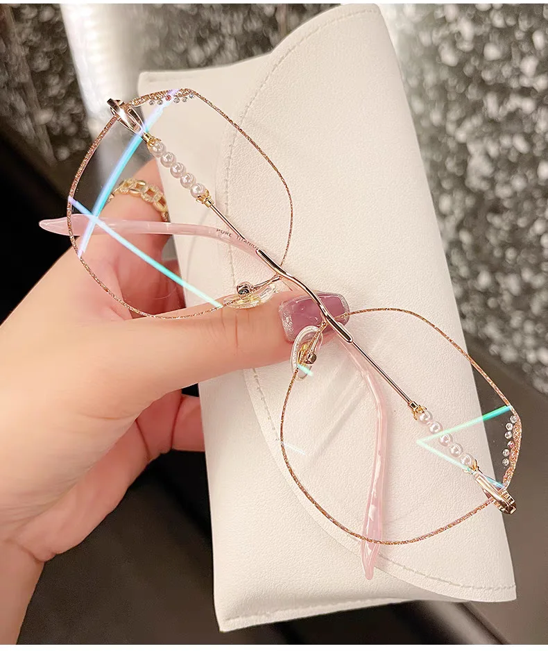 Diamantbesetzte, ultraleichte, rahmenlose Lesebrille, modisch und hochauflösend, Anti-Blaulicht und Anti-Strahlung – Detail 7
