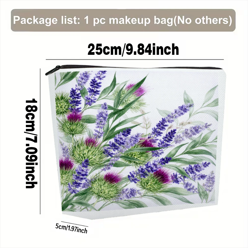Lavender Flowers Green Leaves Purple Blooms Makeup Bags for Girls Cosmetic Pouch Toiletry Bag Pencil Case Travel Storage