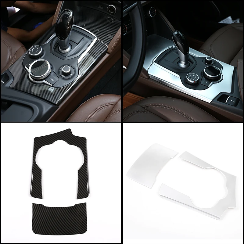 For Alfa Romeo Stelvio 2017-2019 2Pcs ABS Carbon Fiber Center Console Panel Cover Trim LHD Interior Overlay Set