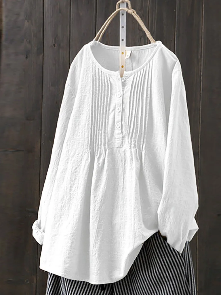 

Весенняя женская льняная блузка Long Sve V-Ne с принтом, свободный крой на пуговицах, повседневный топ Ele Fem