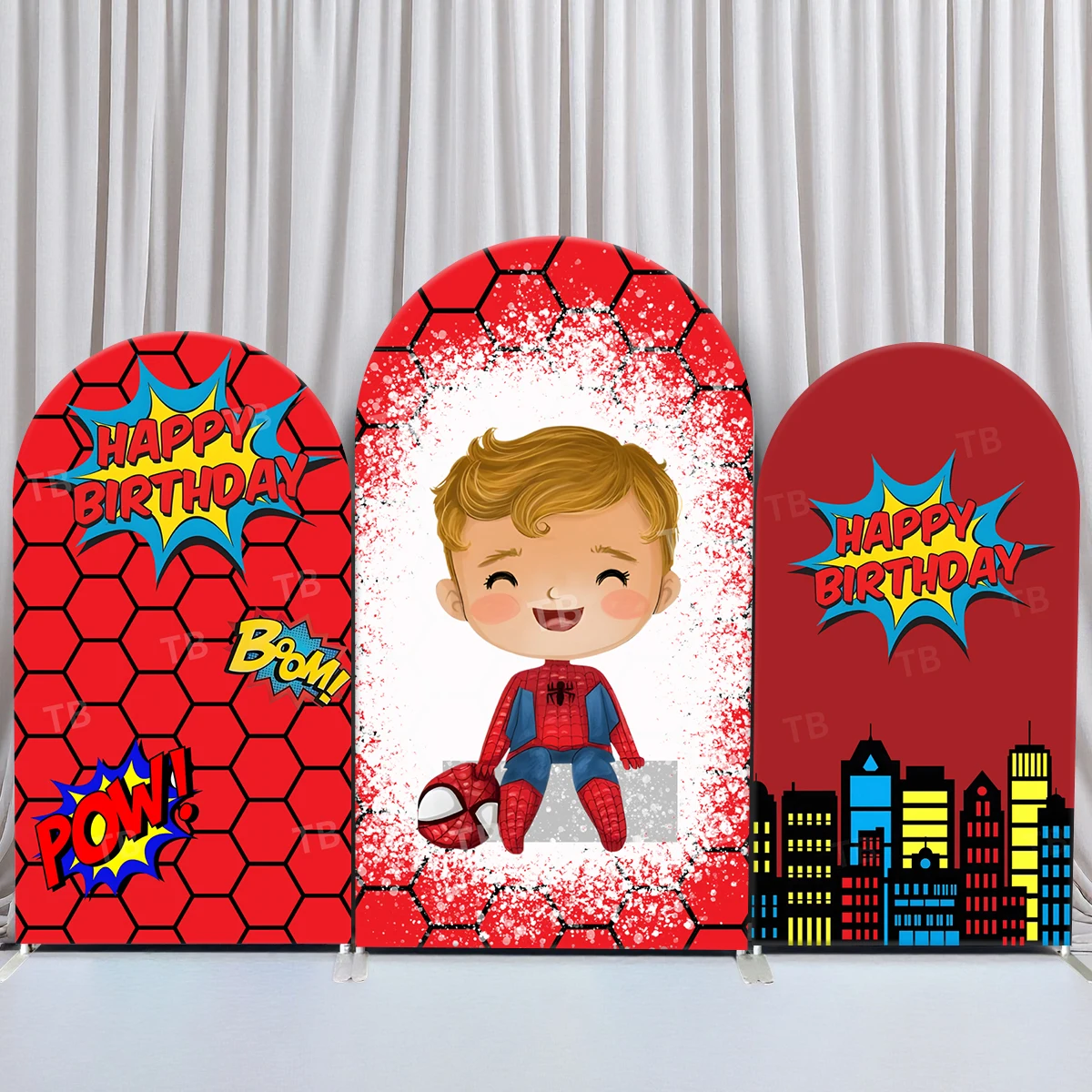 

TB Marvel Little Spiderman Arch Backdrop Cover for Kid Birthday Party Decoration Photography Background Wall Prop Elastic Fabric