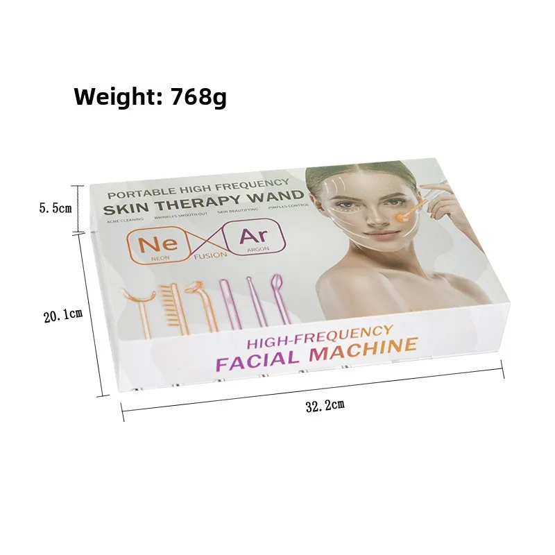Portable High Frequency Facial Machine 6 in 1 Beauty Wand Set with Glass Tubes  for Acne Spot Removal Anti Aging Lifting Tool