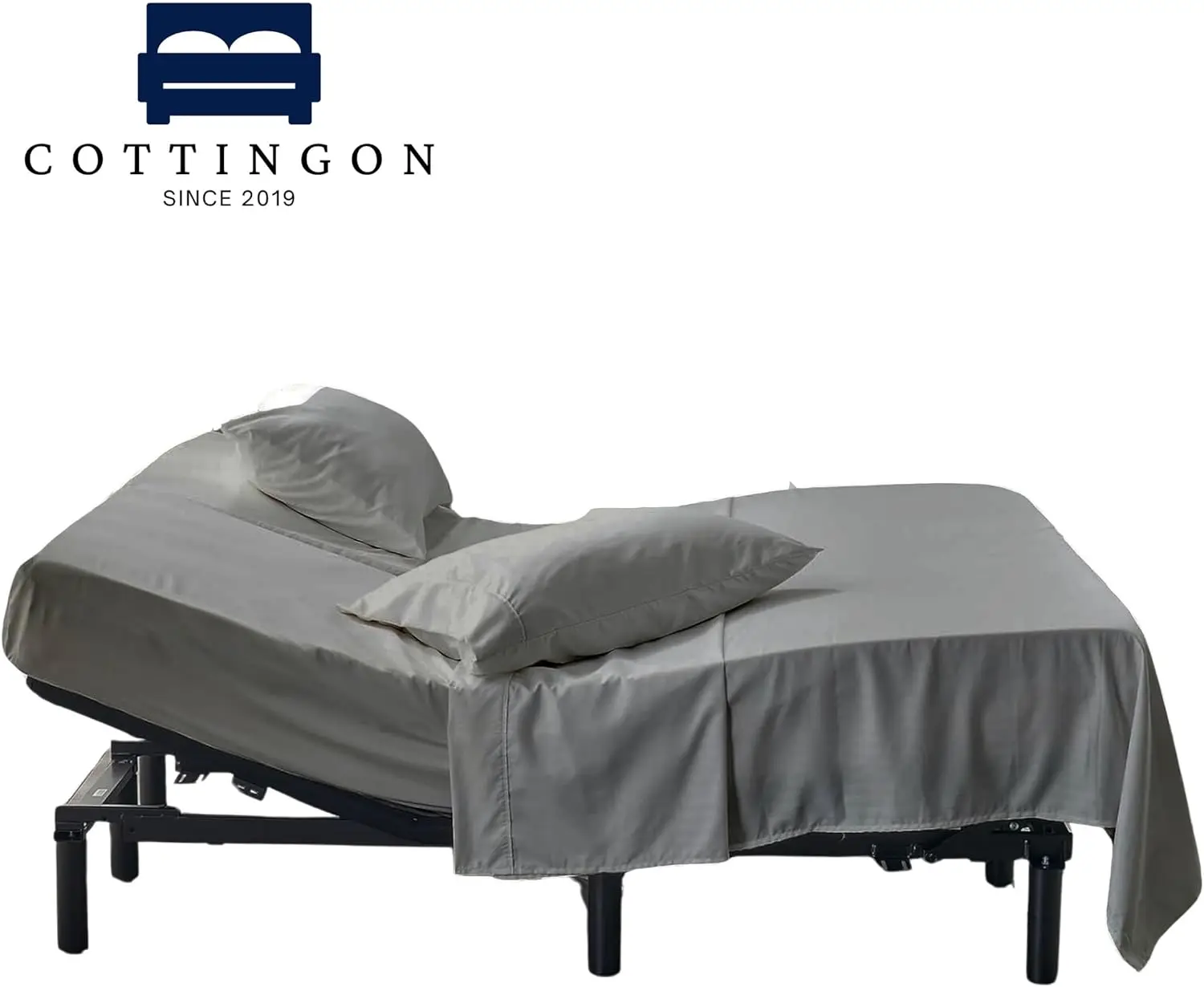 Sábanas Premium 400 TC 100% algodón egipcio, Flex Top King para camas con número de sueño de 16 "de profundidad, King 34"-Gris claro