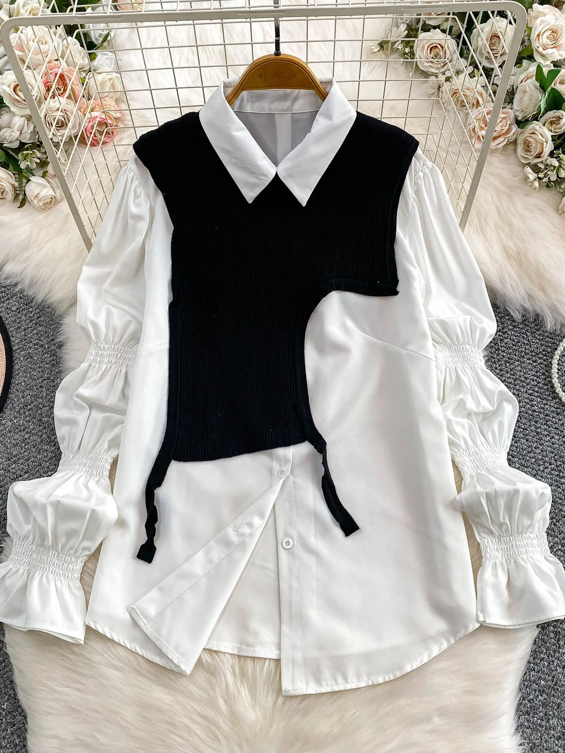 Ele Lantern Sve irt-ropa de abrigo para mujer, suéter de punto holgado y adelgazante, punzón de hombro, Top para ir al trabajo, versión coreana