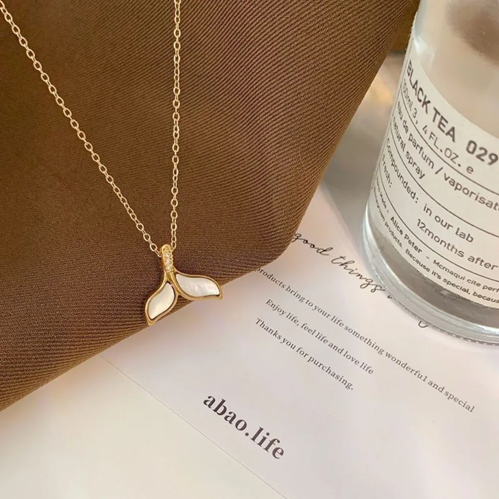 New Arrival White Sea Shell Mermaid Tail Pendant Necklace for Women Cute Gold Color  Stainless Steel Choker Korea Jewelry Gift image 3