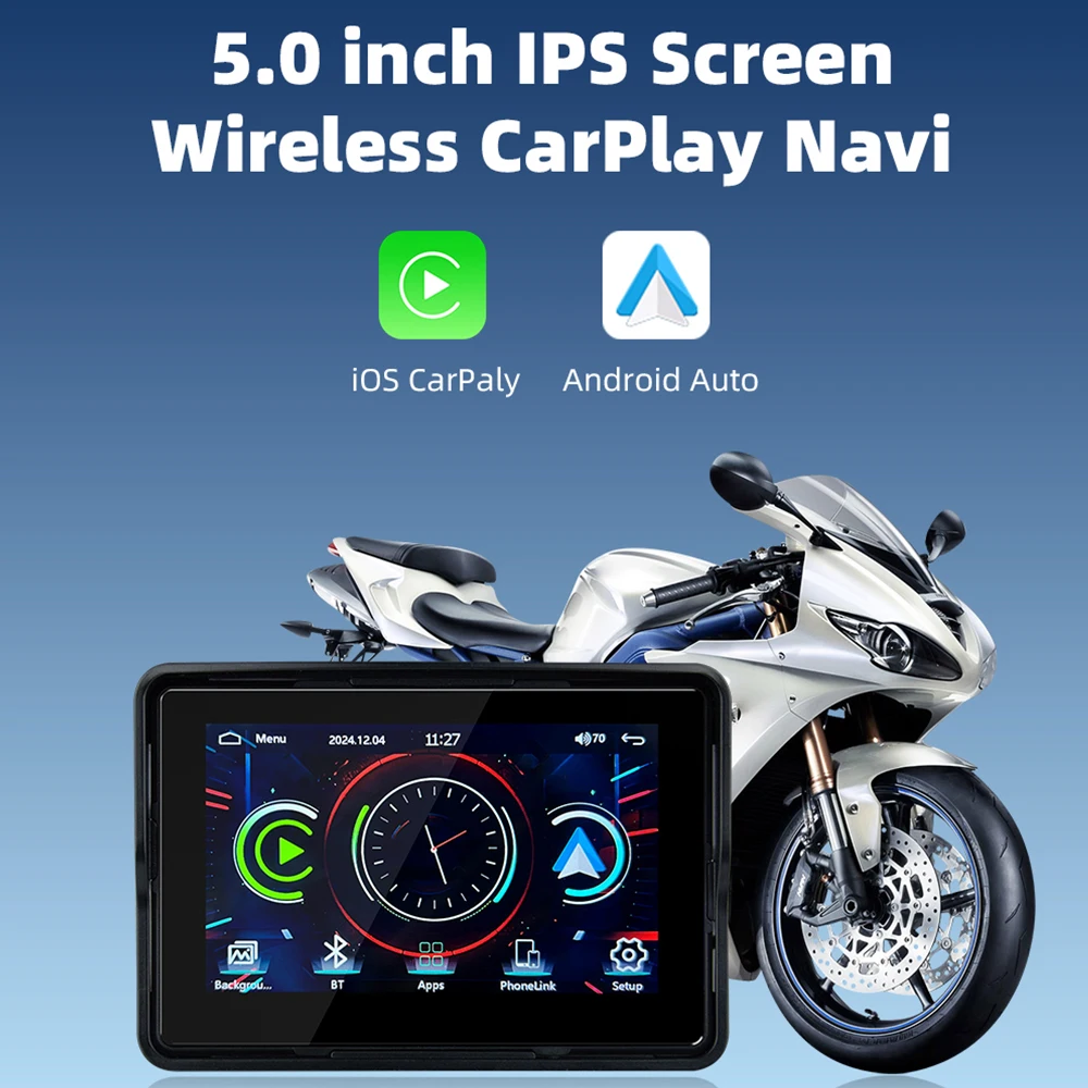 EKIY 5 inch Motorcycle GPS Navigation Display Screen Portable Digital Motorcycle Dashboard Wireless CarPlay Moto Android Auto