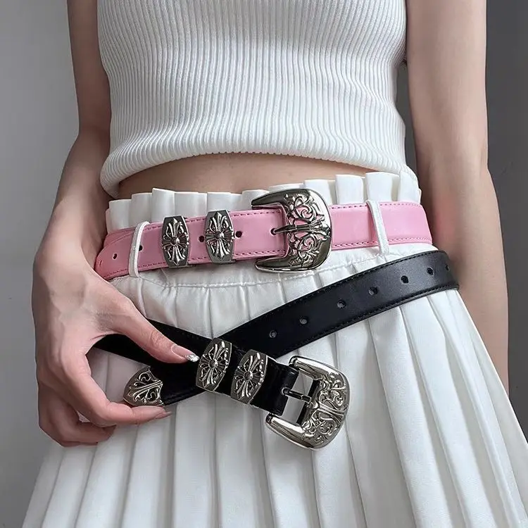 New Arrival Exquisite Openwork Cross-Patterned Leather Belt Instagram-Style Trendy Versatile Belt for Dresses and Pants Unisex