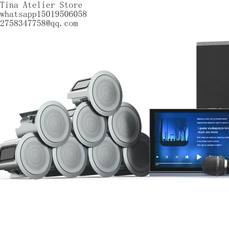 10-Inch Smart Touch Panel Home Theater System with 8 High-Fidelity Ceiling Speakers, Whole-House Premium Audio System