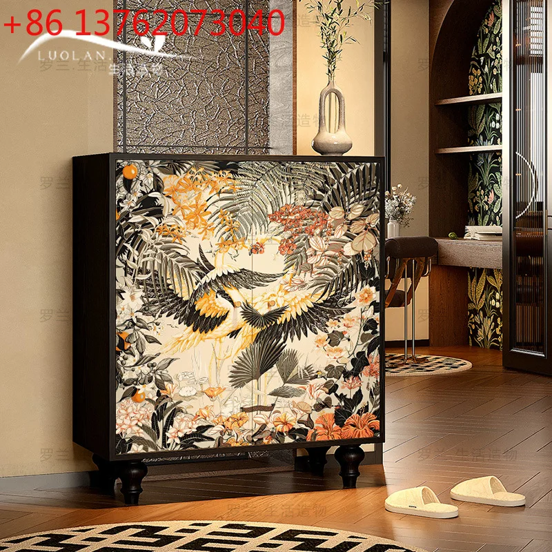 

American retro living room door storage solid wood shoe cabinet entrance entrance storage integrated