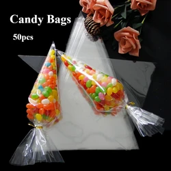 50pcs Candy Bags Souvenirs Flowers Cone Cookies Mounted Bags Christmas is coming Wedding Birthday Party Gift Wrap
