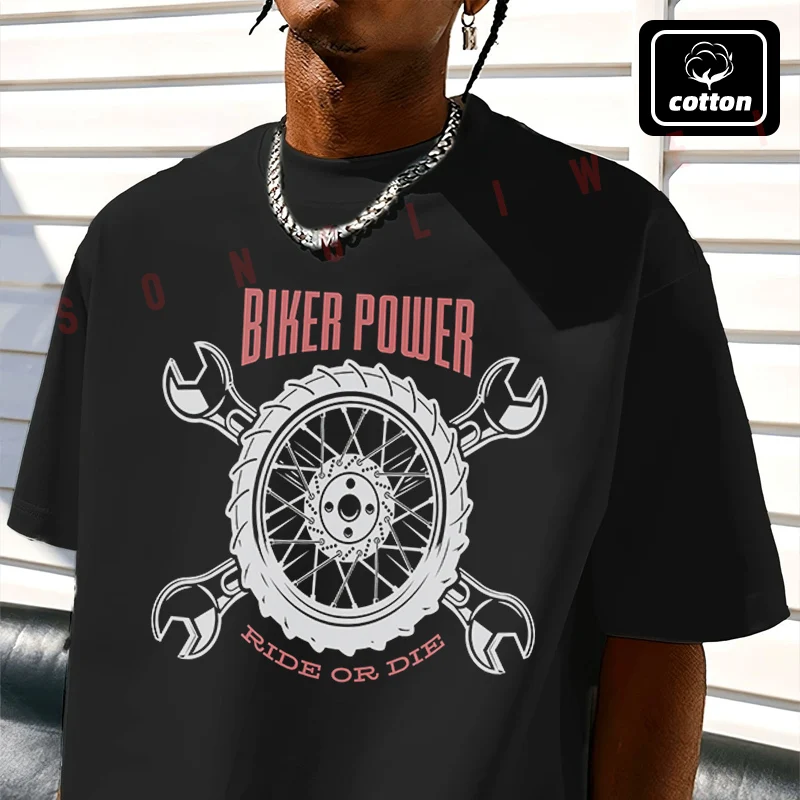 

Men's Cotton T-Shirt Motorcycle Funny Biker Power Design Tshirt Men's Casual Short Sleeve Tee