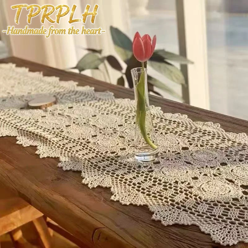1 Stück 40 cm breite handgefertigte Baumwoll-Häkelspitzen-Tischdecke, Tischläufer, Vintage Rustikale Tischdecke, Dekoration für Zuhause, Café, Foto-Requisite