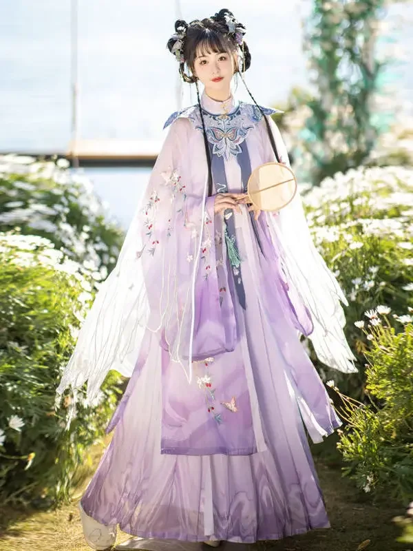 Noble Princess Hanfu Chinese Ancient Yunshouldered Ming Style Standing Collar Diagonal Lapel Gown Embroidery