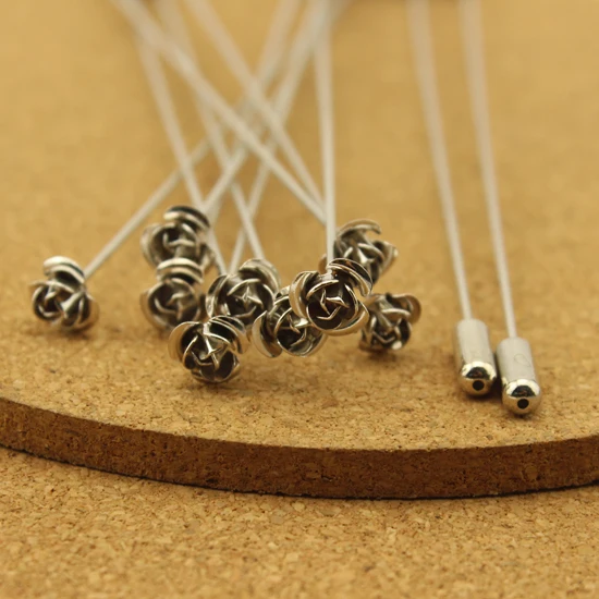 10pcs/lot 9.6cm Length Rhodium Color Flower Head Brooch Pins Jewelry Safety Pins With Stopper Ends DIY Jewelry F1776