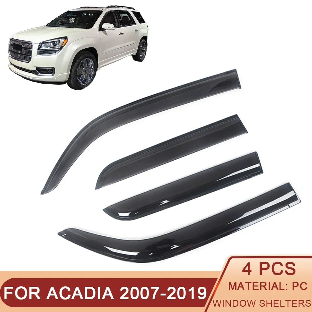 For GMC Acadia 2007-2019 Auto Side Window Wind Deflectors Visors Black Rain Guard Door Visor Vent Shades Dark Smoke Ventvisor