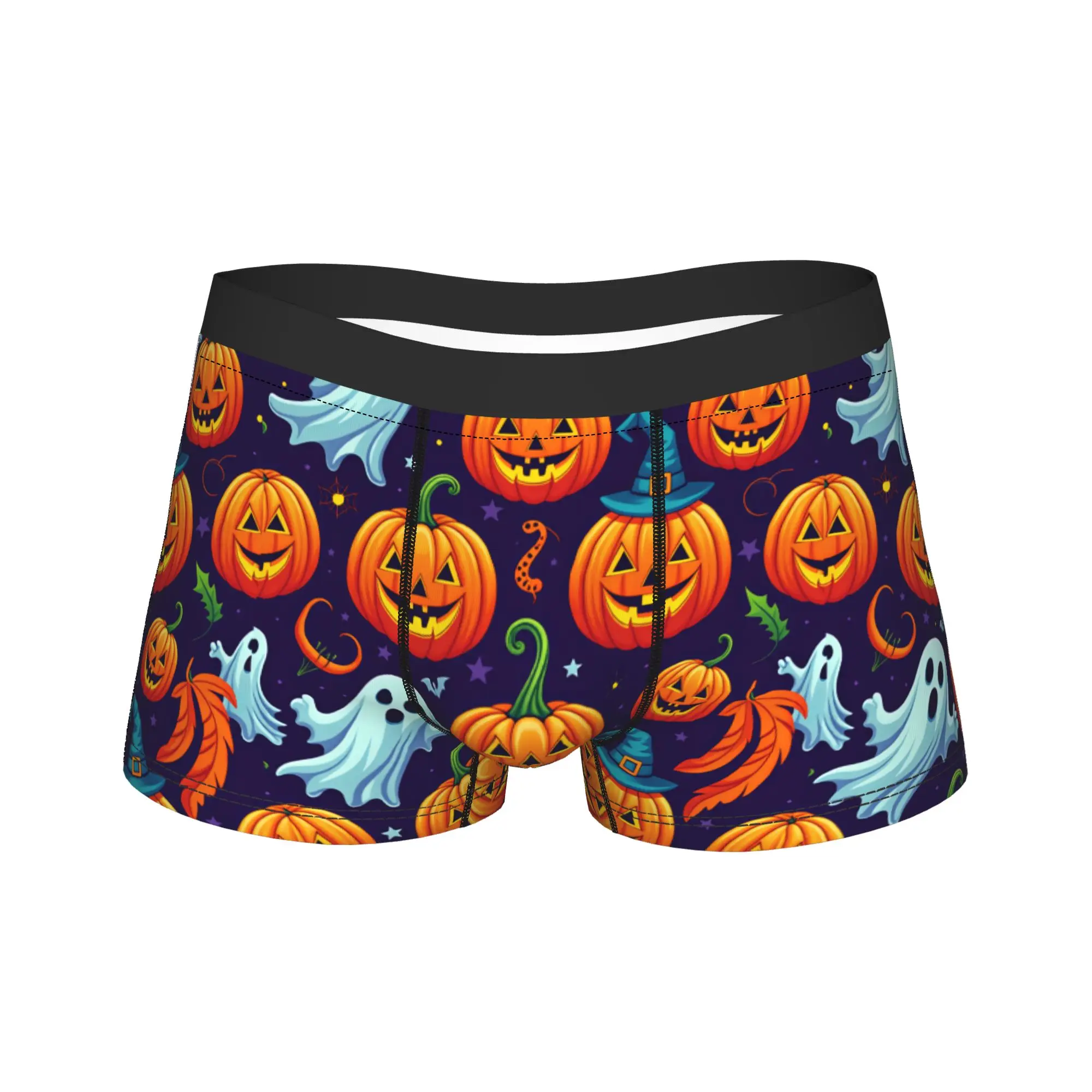 Halloween Ghost Bat Witch Hat Pumpkin Seamless Pattern Underwear  Men Boxer Brief Classic Boxershorts Quality Large Size Panties