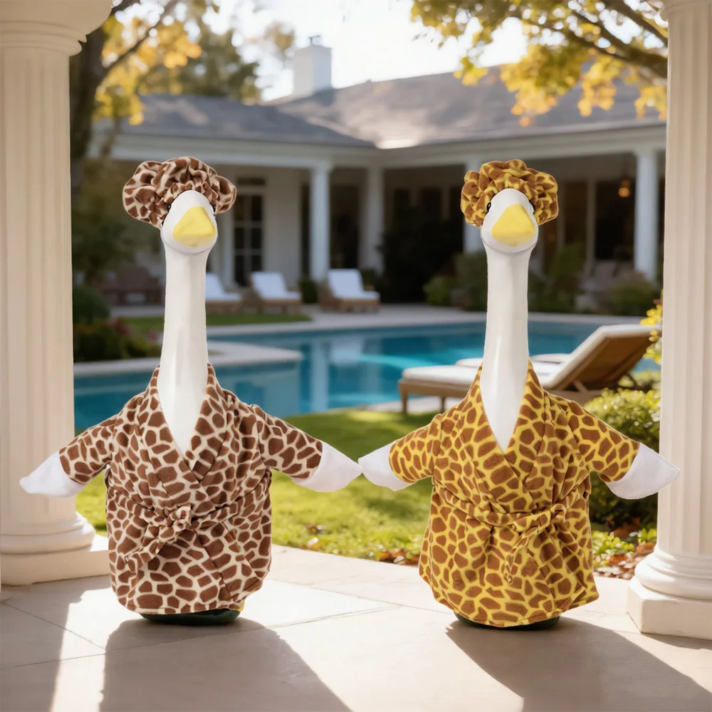 23 Inch Porch Goose Leopard Bathrobe and Hat Set Party Big White Goose Costume Clothes Garden Sculpture Decoration Clothing