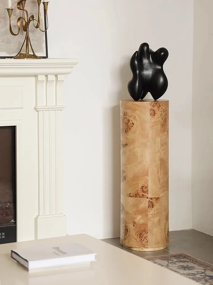 French Vintage Solid Burl Wood Sculptural Pedestal Base Black Abstract Art Decorative Ornament Home Vase Display Table Custom