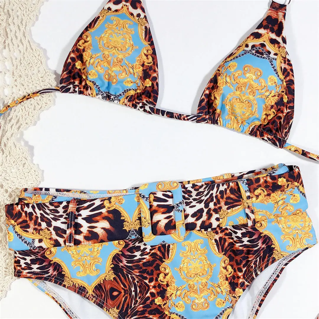 Umwickelnder Leoparden-Badeanzug für Damen, High-Waist-Bikini, zweiteiliger Bikini-Set, Neckholder-Badeanzug, Badebekleidung, Badeanzug V1926 – Detail 11