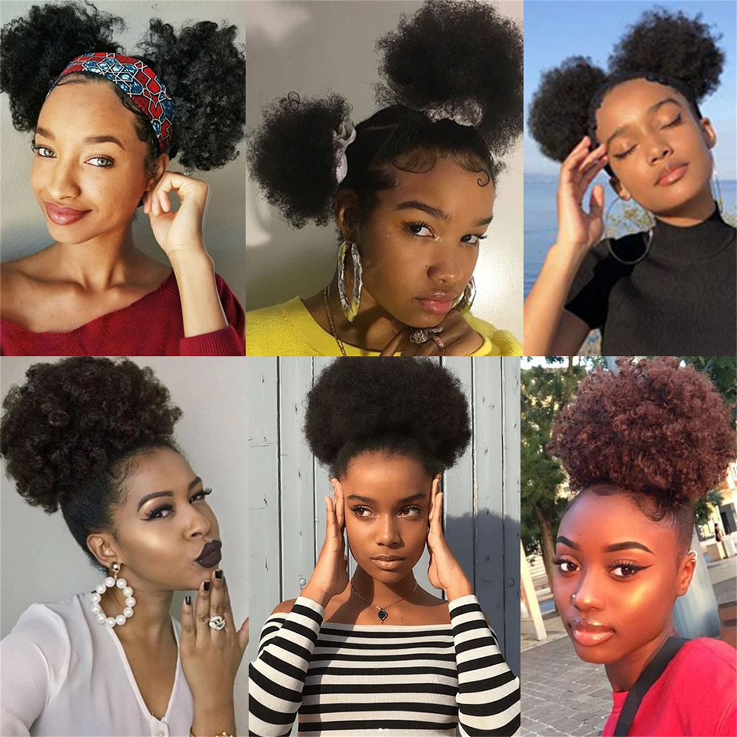 1Pc Afro Puff Drawstring Ponytail Short Kinky Curly Afro Ponytail Synthetic Hair Puffs Afro Bun Ponytail for Black Women image 6