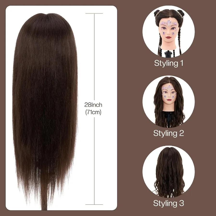 28 رأس عارضة أزياء مع 80 شعر حقيقي للتدريب على التجميل وتصفيف الشعر وممارسة رأس دمية عارضة أزياء للشعر البشري مع طاولة