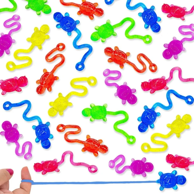 10Pcs Mini Kids Rainbow Colored Sticky Retractable Turtle Stress Relieving Toy Boys Girls Of Reward Gift Birthday Party Favors