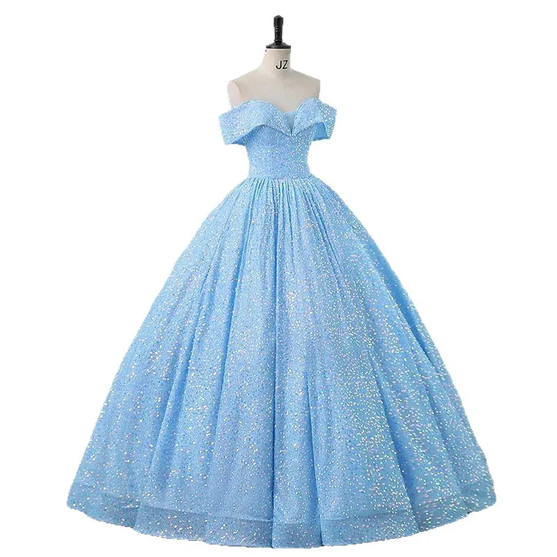 

Классическое платье для церемонии Quinceanera с пайетками, с открытыми плечами, для дня рождения, красочное вечернее платье принцессы больших размеров, Vestidos