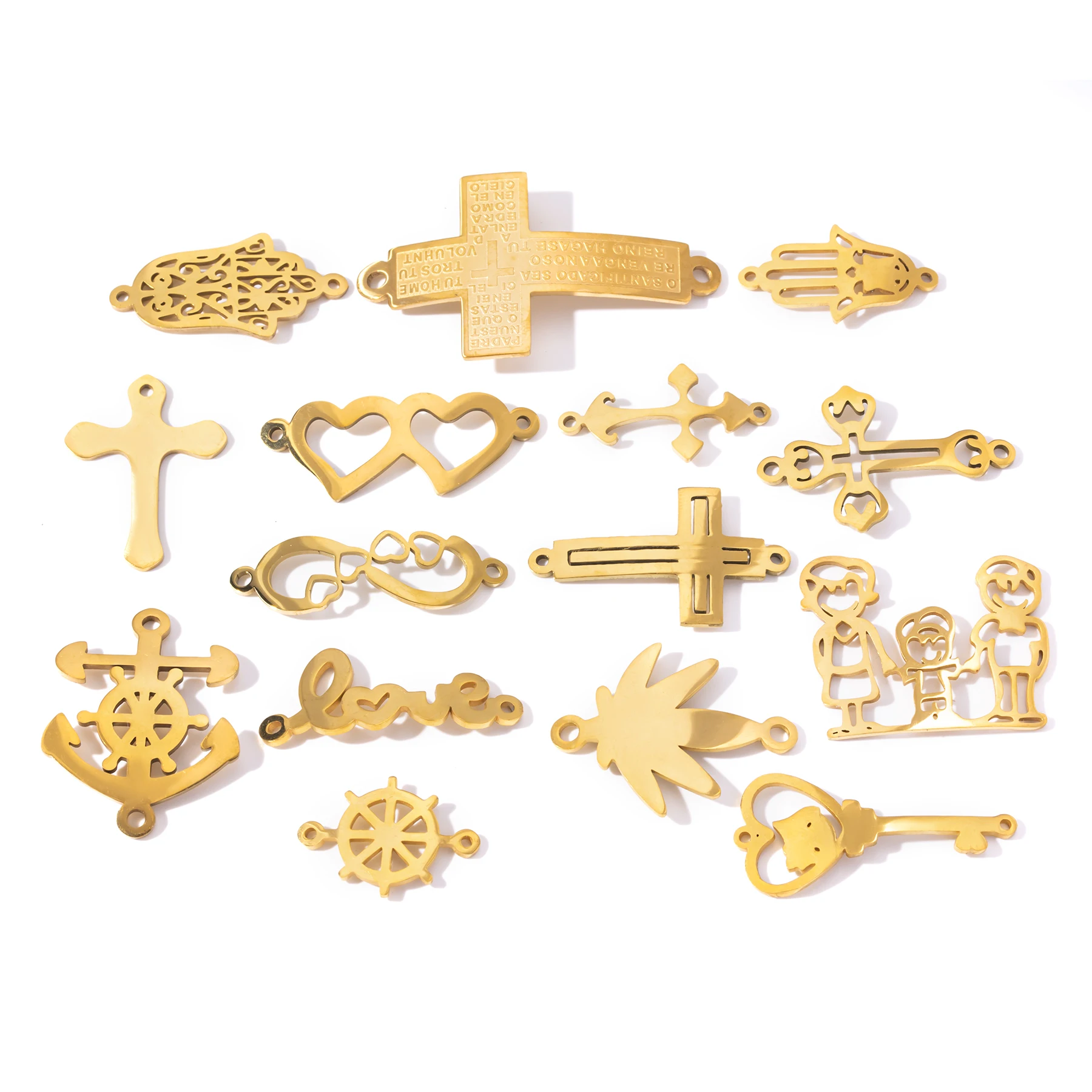 10 Conectores de Acero Inoxidable en Forma de Cruz/Corazón para DIY, Collares, Pulseras, Joyería Hecha a Mano, Colgantes y Accesorios