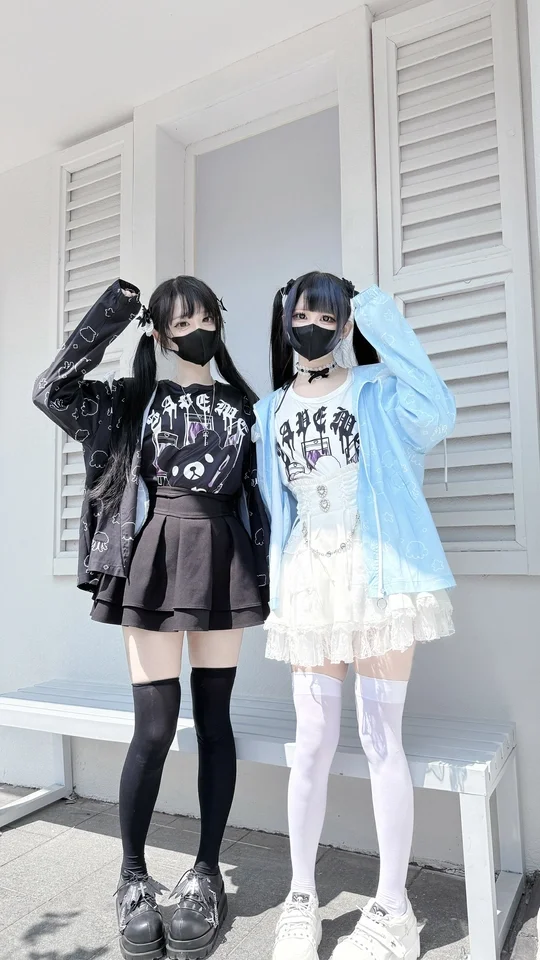 Cartoon Print Loose Mid-Length Sun Protection Clothing Watercolor Medical Style Subculture Cute Summer Air Conditioning Clothing