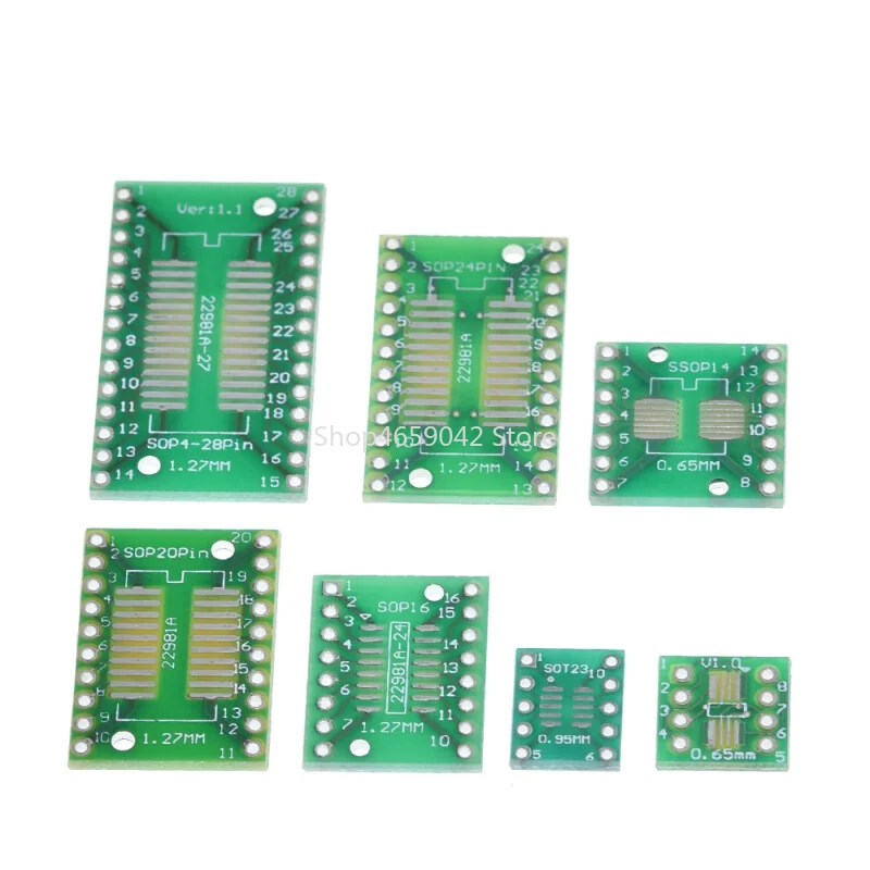 35pcs=7value*5pcs PCB Board Kit SMD Turn To DIP Adapter Converter Plate SOP MSOP SSOP SOT23 8 10 14 16 20 28 SMT To DIP